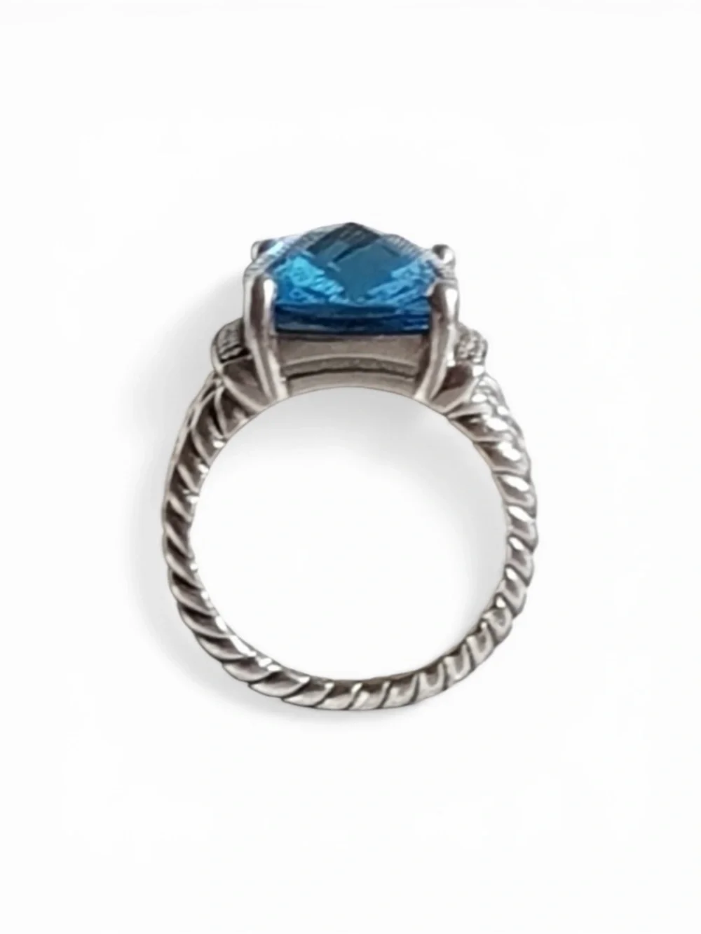 David Yurman Wheaton Ring Blue Topaz Diamond Sterling Silver Sz 10  NWT